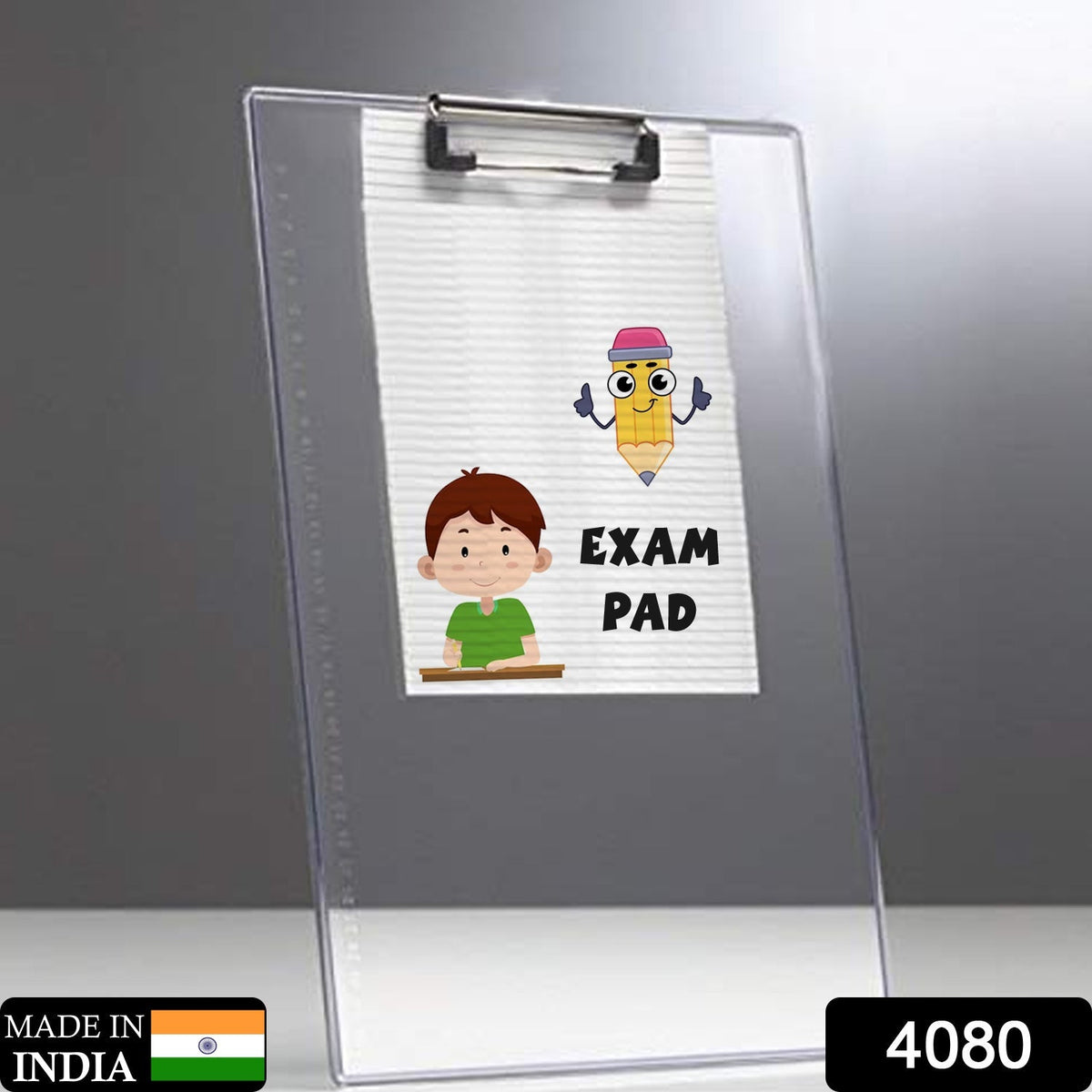 Flexible transparent exam board showcasing its smooth writing surface.