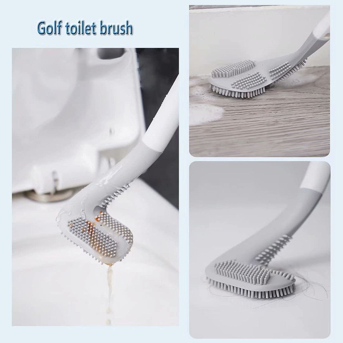 Close-up of the flexible silicone golf toilet brush head for corner cleaning.