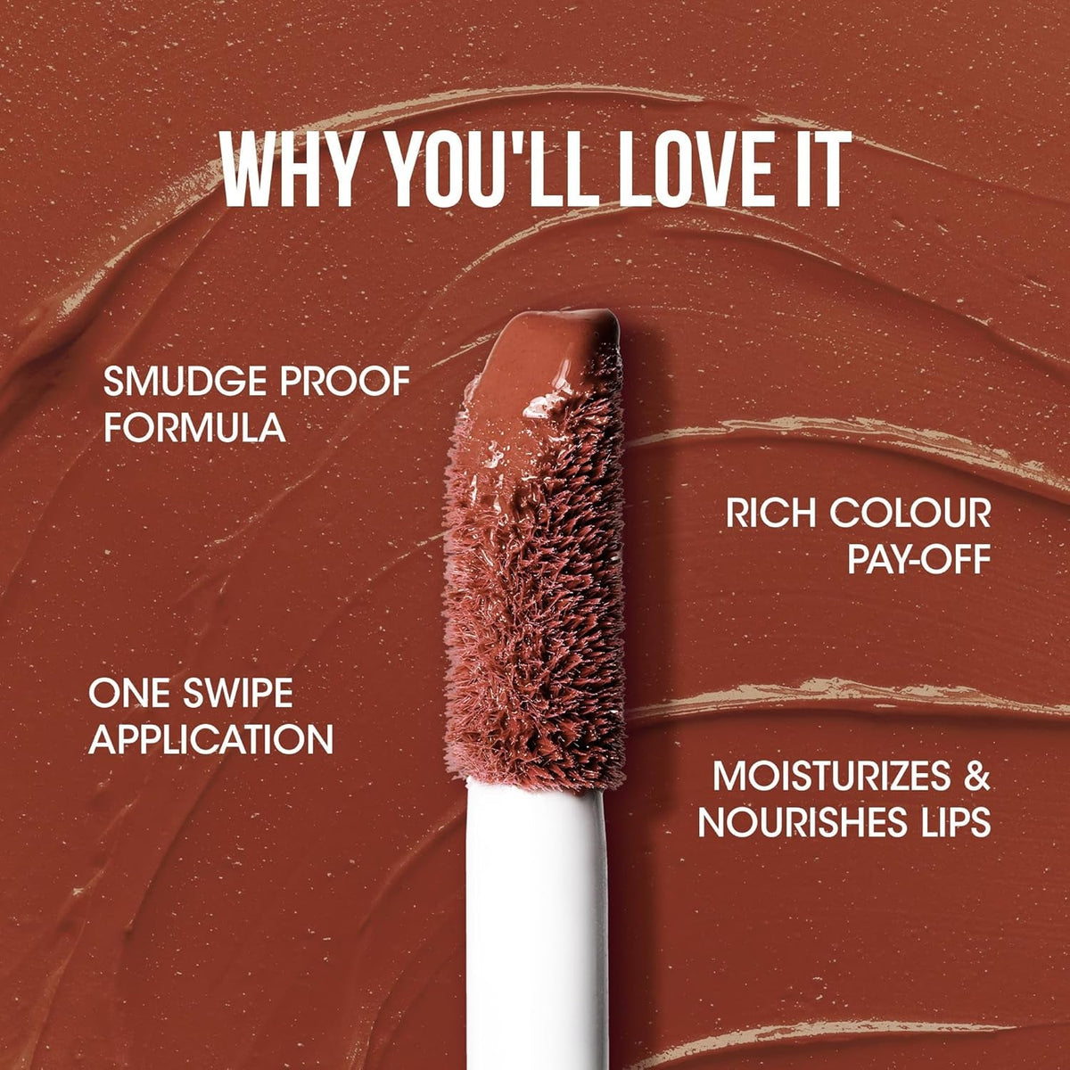 Close-up image of Coffee Brown shade liquid lipstick with radiant matte finish