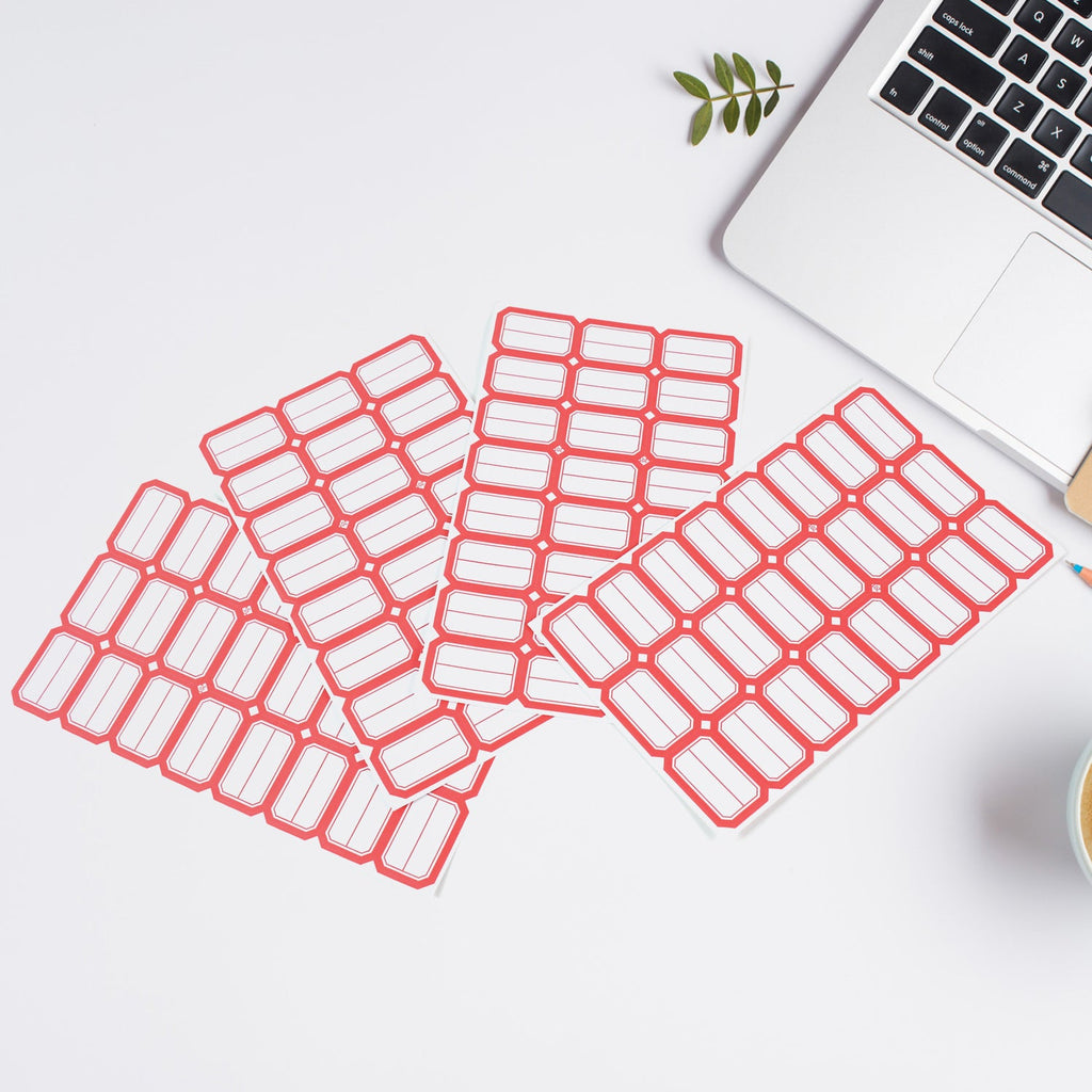 White blank label stickers edged with bold red border for visibility