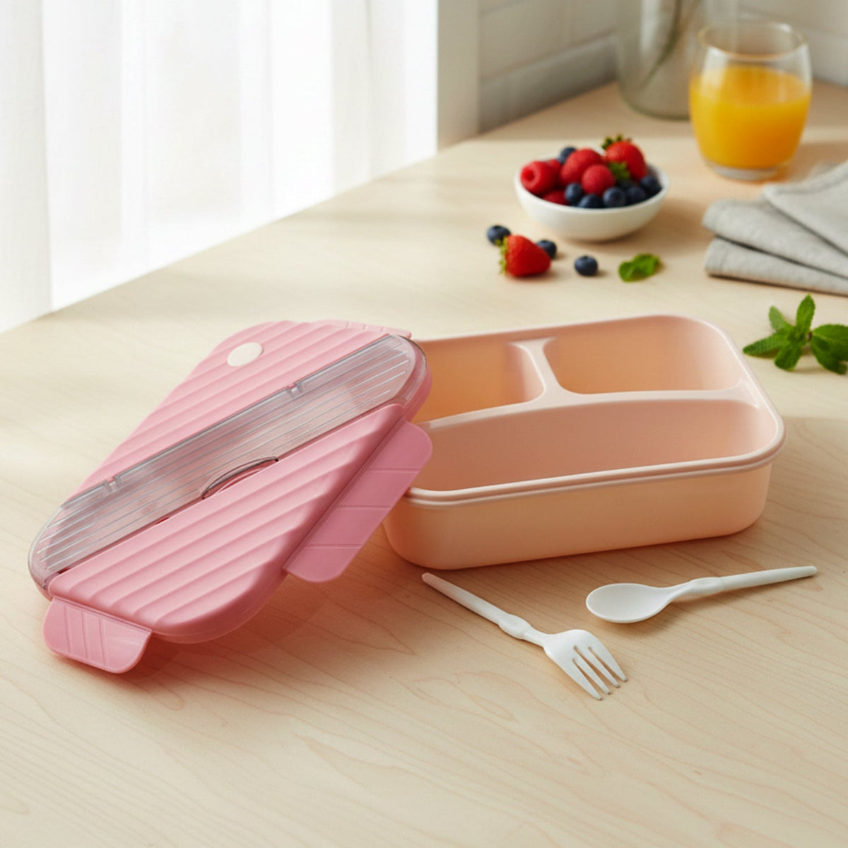 Children’s food storage container, plastic, with sections for different foods