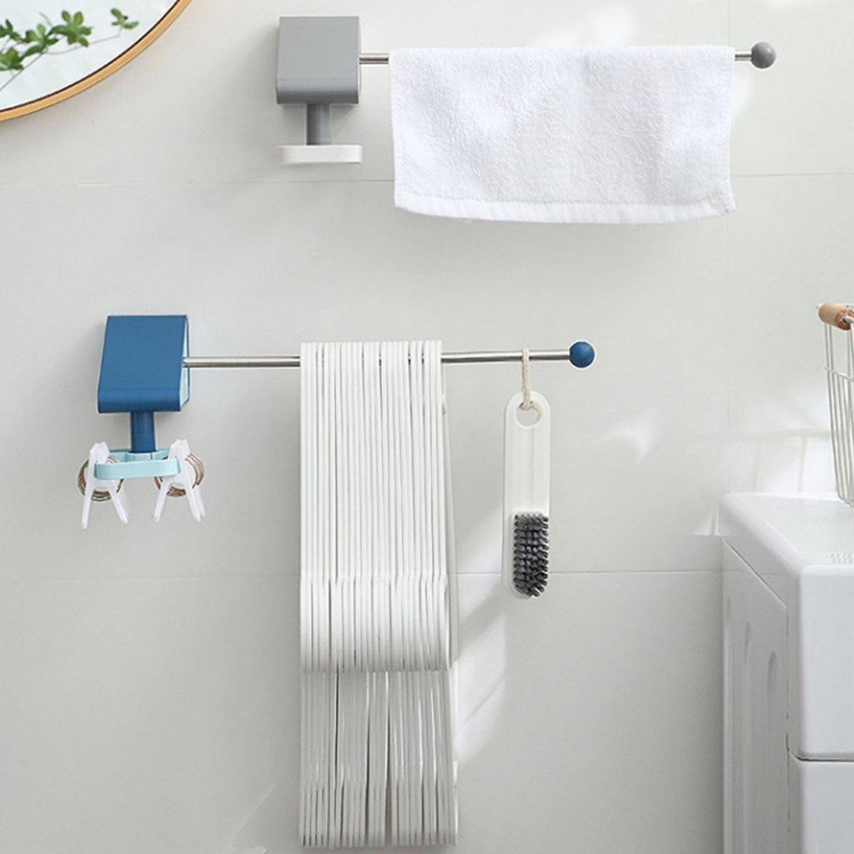 Organized kitchen counter with a sleek utensil hanger, freeing up space.