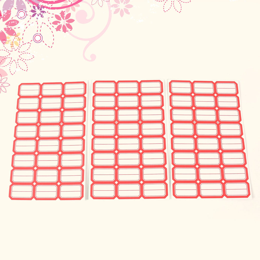 Printable blank label sheets with red border for kitchen and office use