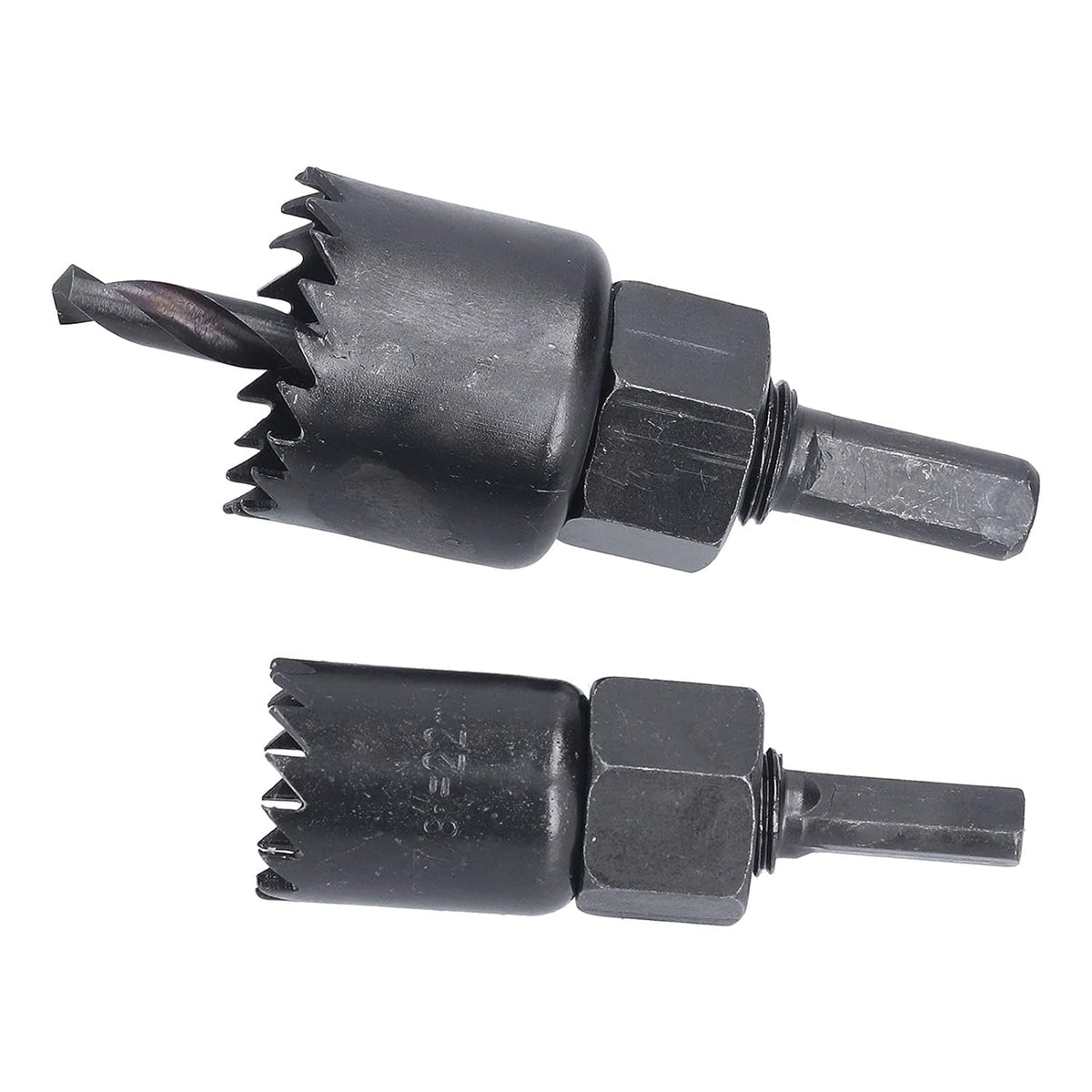 The BoltForce Hole Saw Kit's components, including mandrels and an Allen wrench, neatly arranged.
