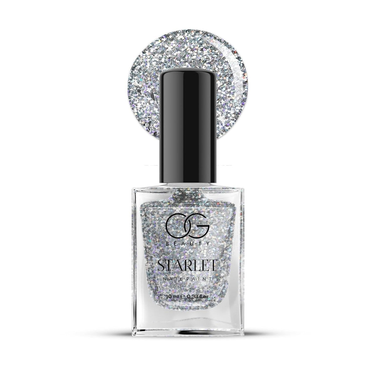 OG Beauty Starlight Silver Nail Polish showing glossy glitter nail color