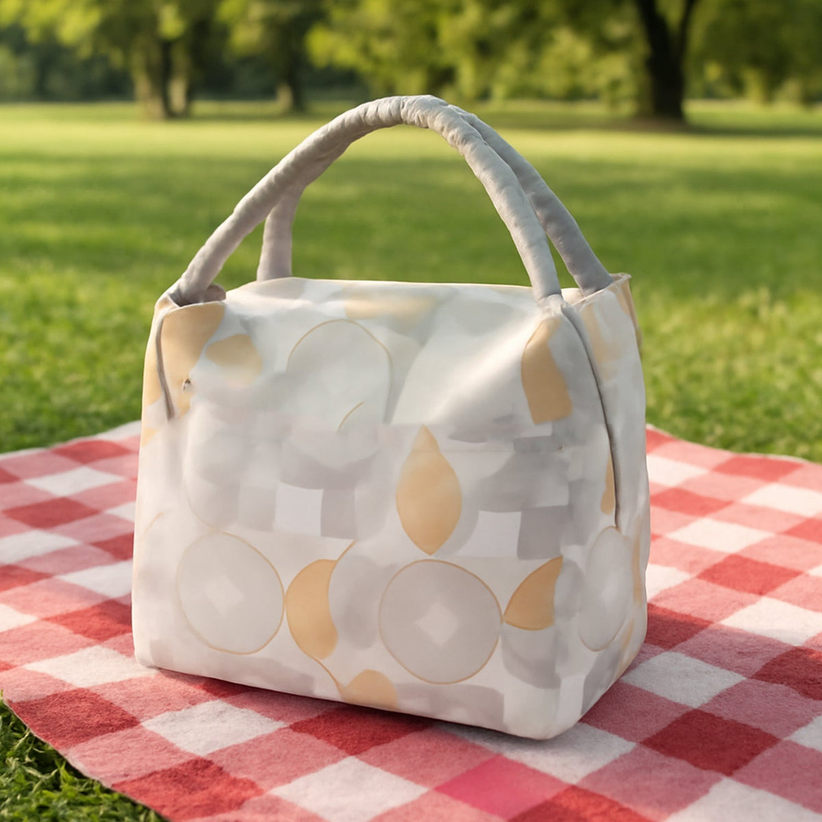 Top-down view of the versatile insulated lunch bag in a mix-color design.