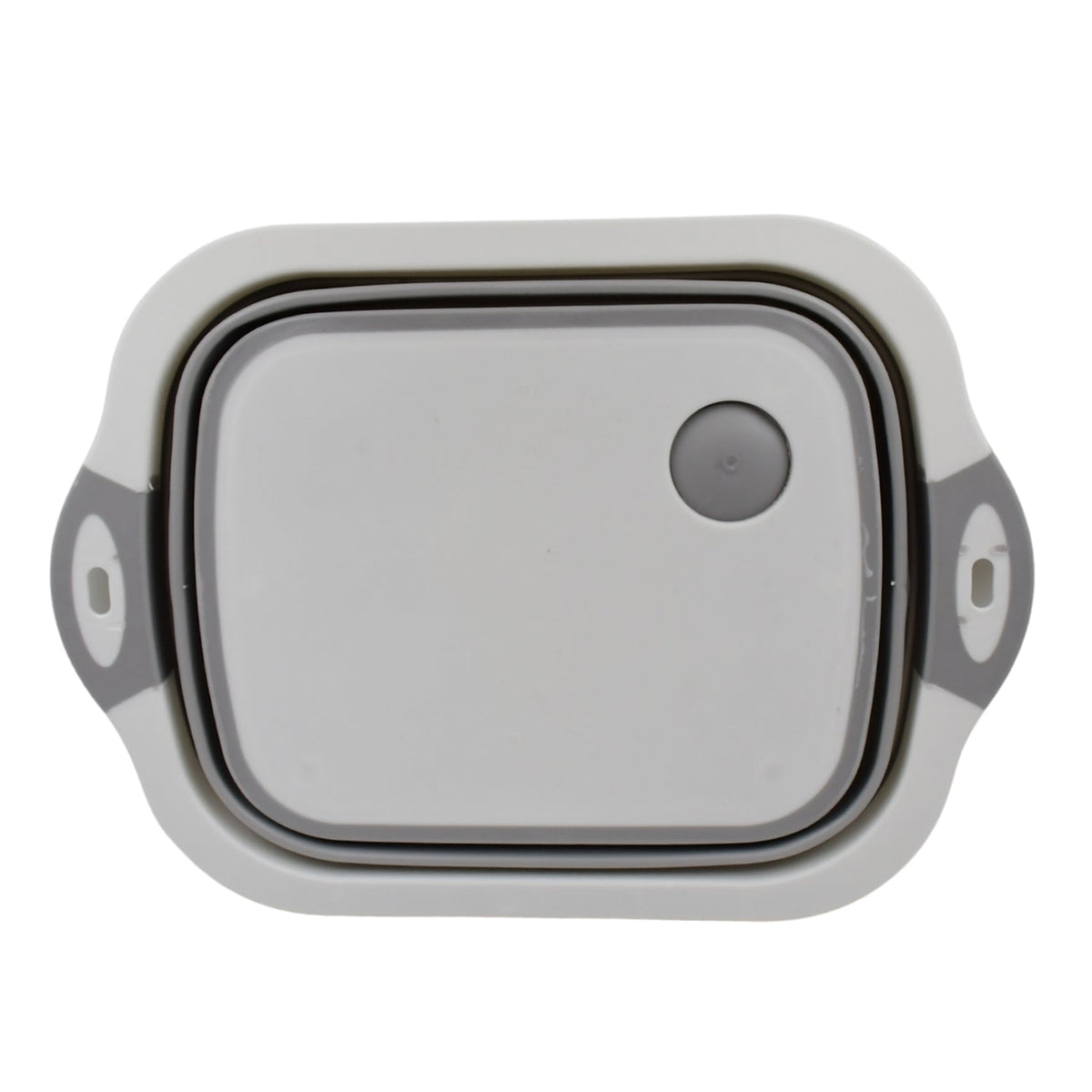 Versatile kitchen tool acting as both a cutting surface and a storage basket.