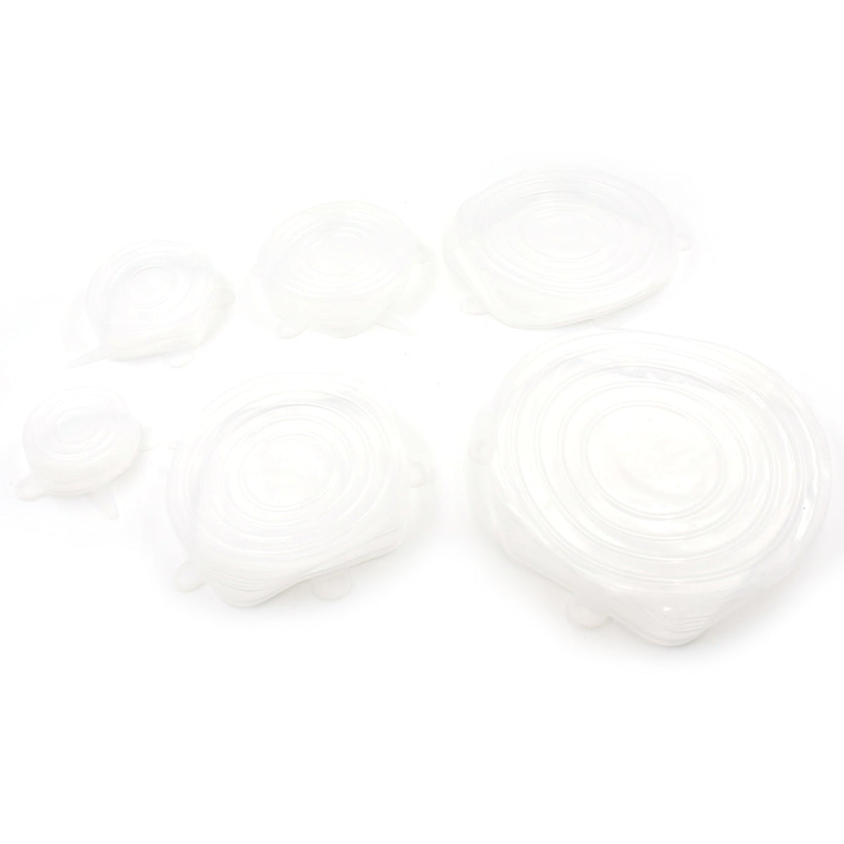 Stretchable silicone lids covering food bowls to keep fresh