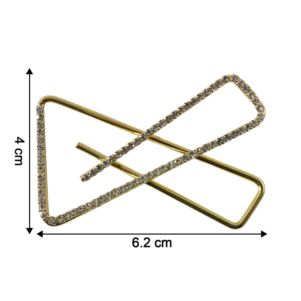 Close-up of golden crystal triangle brooch for scarf styling