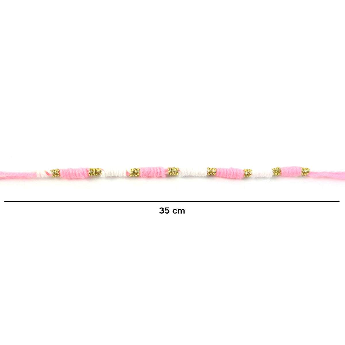 Pink & White Thread Rakhi on a hand