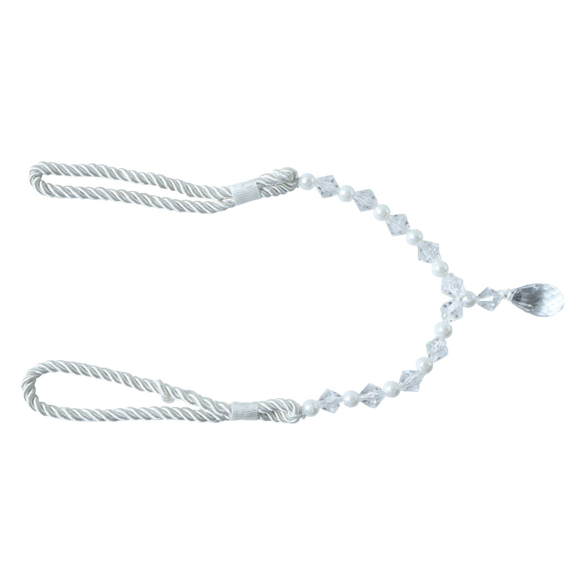 Stylish window curtain tieback featuring crystal and pearl beads