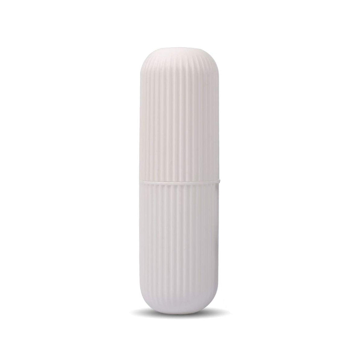 Open capsule travel storage bottle revealing ample space for small items.
