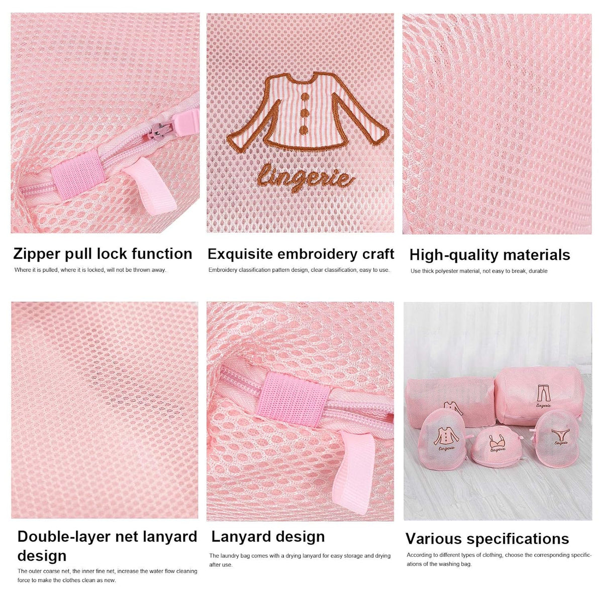 Delicate lingerie items placed inside the protective wash bag.