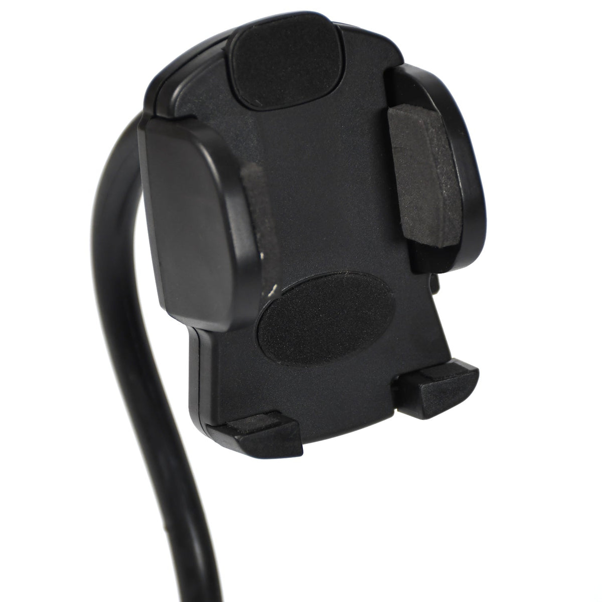 Ergonomic car phone holder with extended arm for easy accessibility.