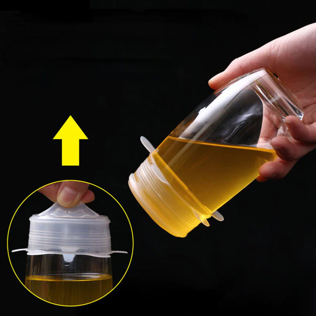 Small silicone lids sealing a jar and a mug.