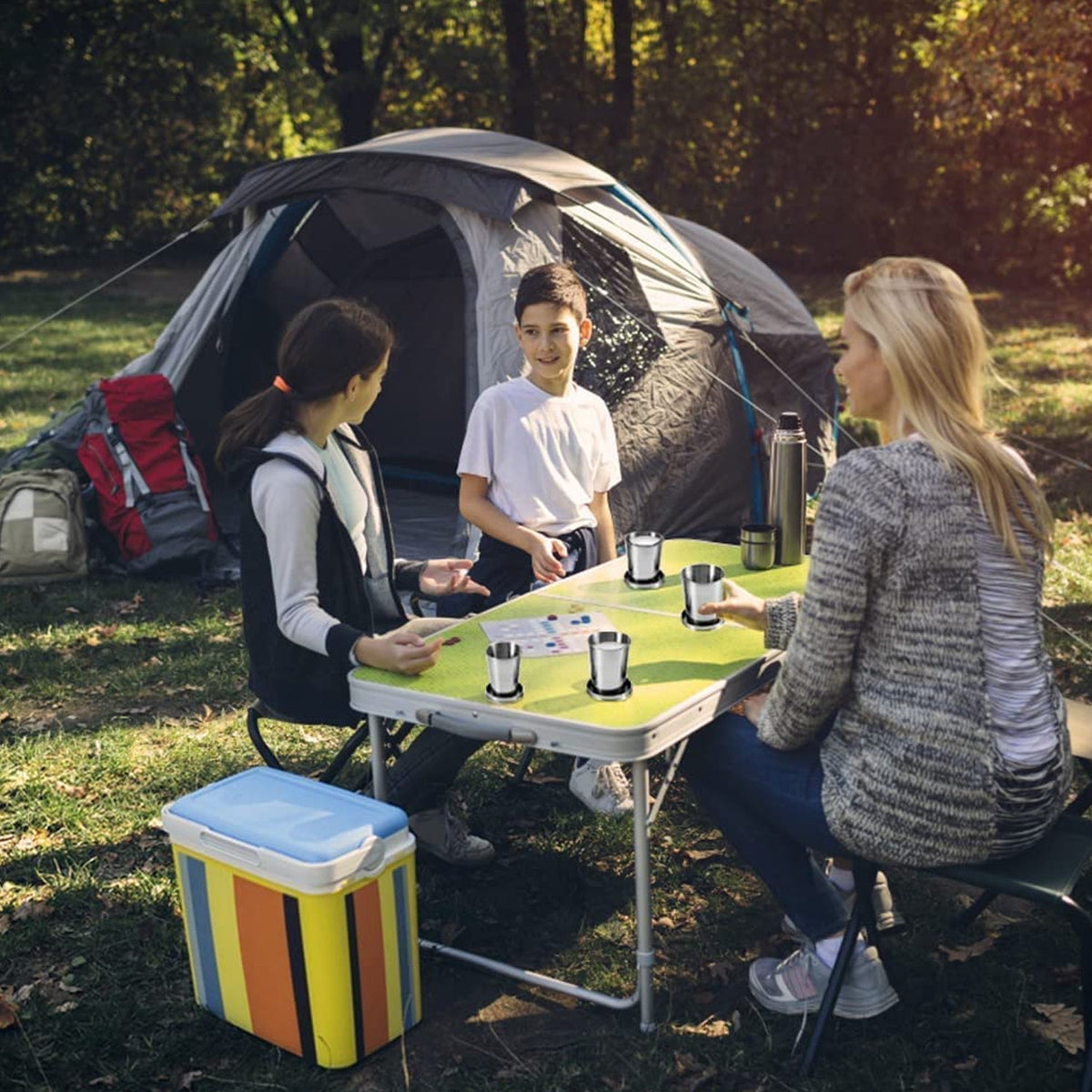 Lightweight stainless steel camping cup, hikers' choice.