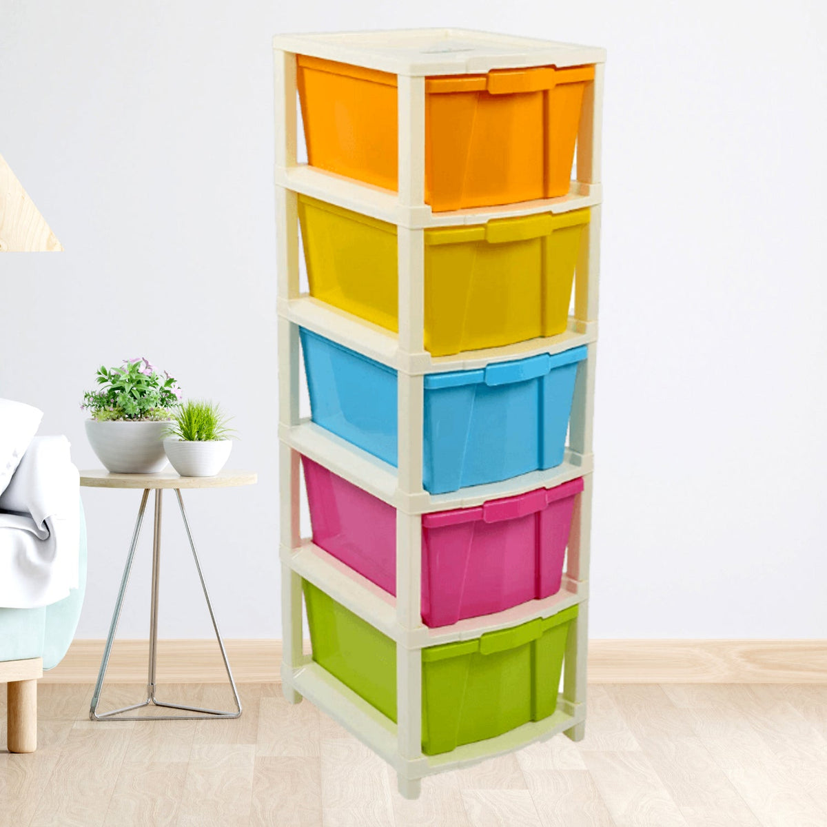 Organivo 5-layer modular storage unit, perfect for various household items.