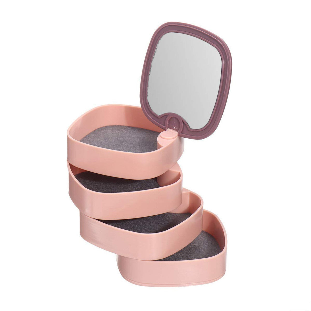 360-degree rotating jewellery box with open layers showcasing accessory storage