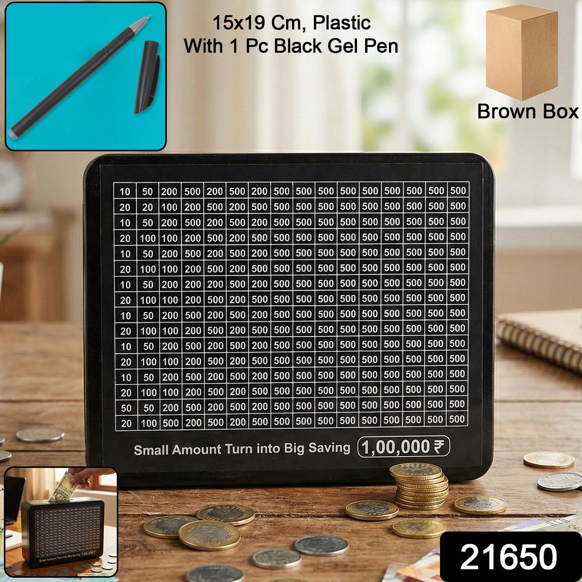 Plastic savings board showing clear money saving layout