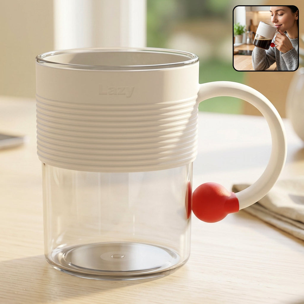 Plastic mug with ring handle and anti-slip grip for home and office