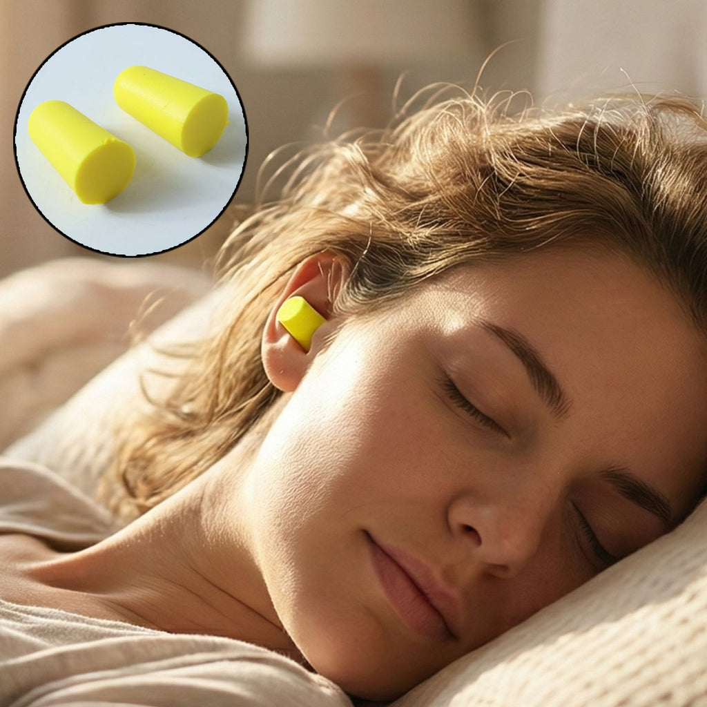 Soft foam ear plugs showing comfortable texture and shape