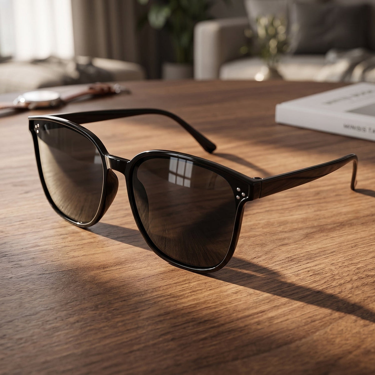 UV protection black sunglasses with classic square frame