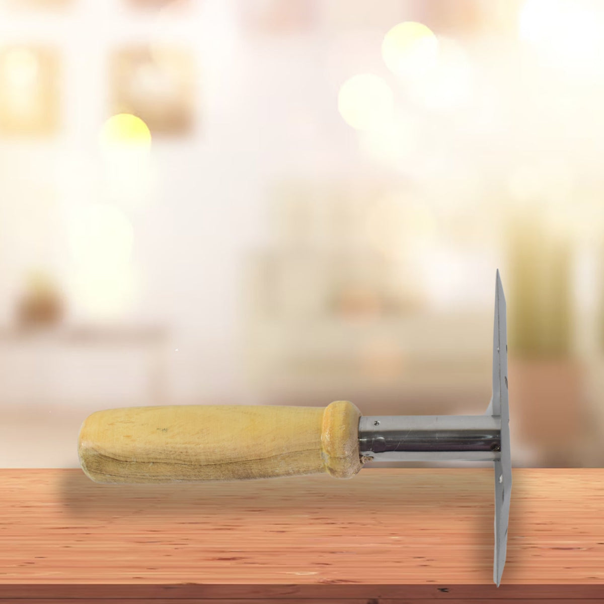 Ergonomic wooden handled stainless steel potato masher for smooth mashed potatoes