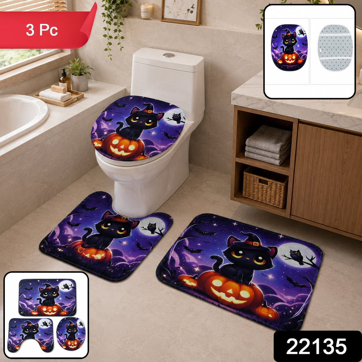 Coordinated bathroom mat set in soft microfiber material