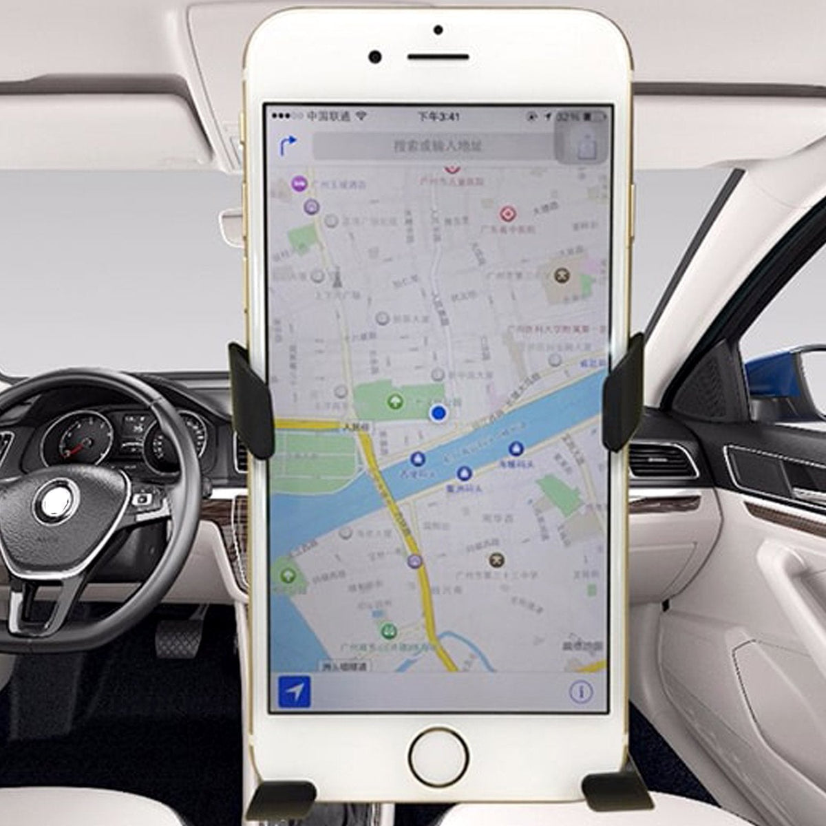 Front view of two car phone holders, one with a phone, showing stable grip on air vent.