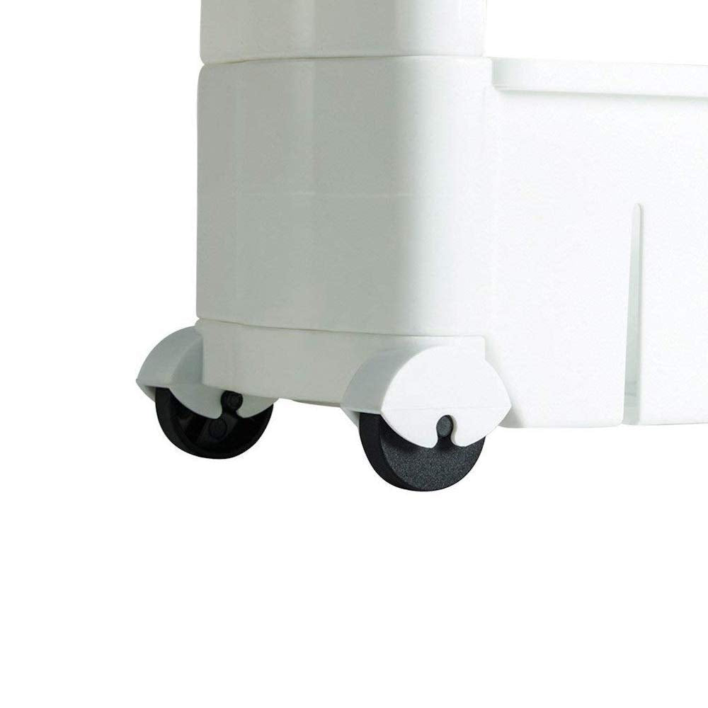 Close-up of the durable plastic construction and smooth finish of the slim storage unit.