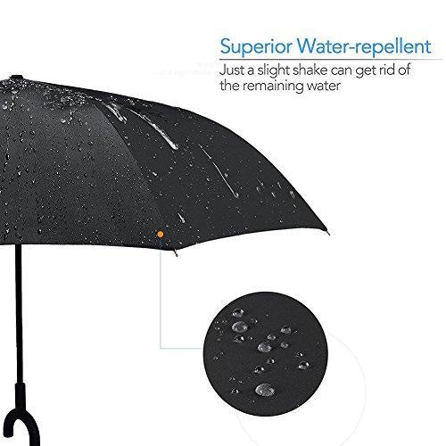 The reverse umbrella demonstrating its dry exterior when closed, perfect for car use.