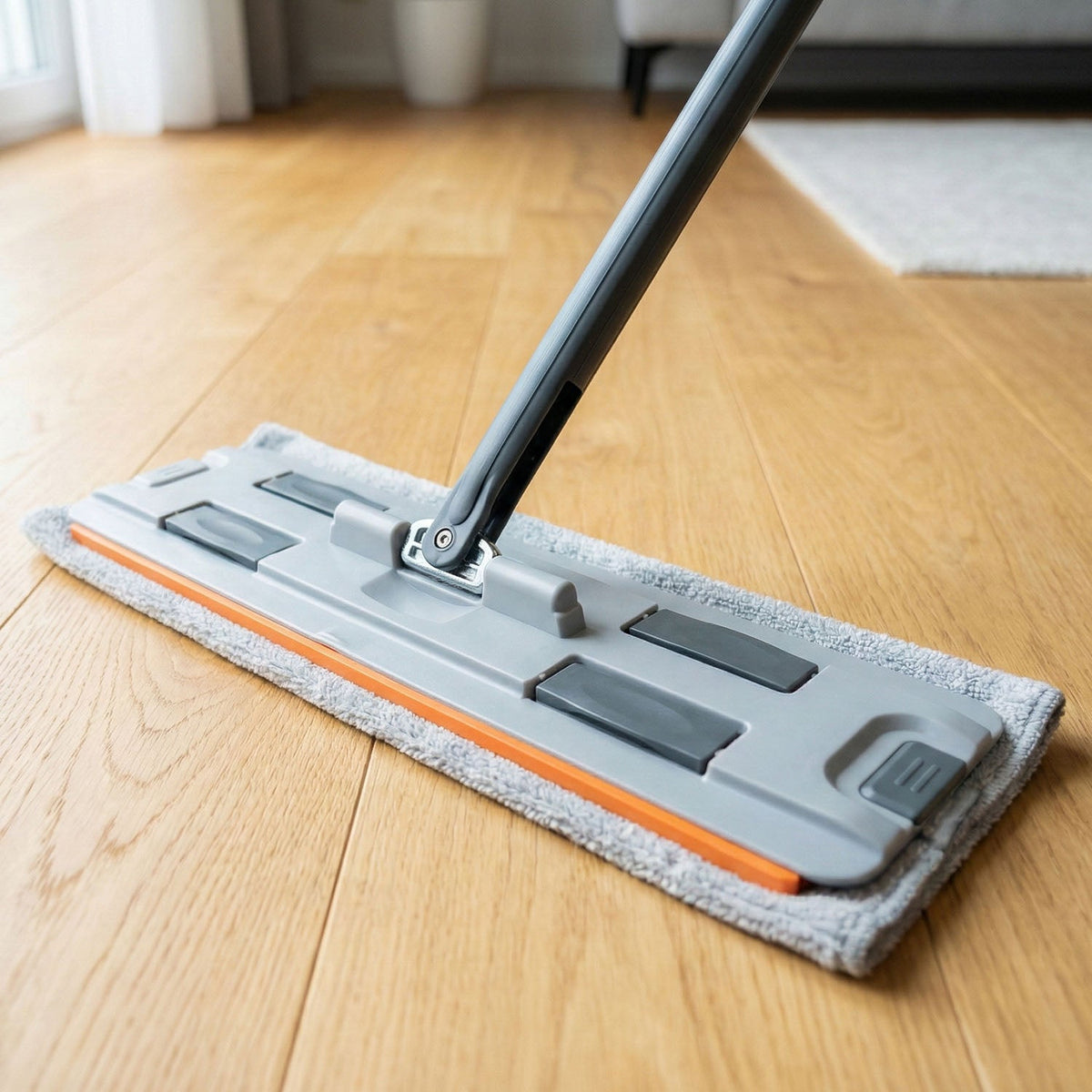 Wide flat mop head designed for maximum floor coverage and quick cleaning