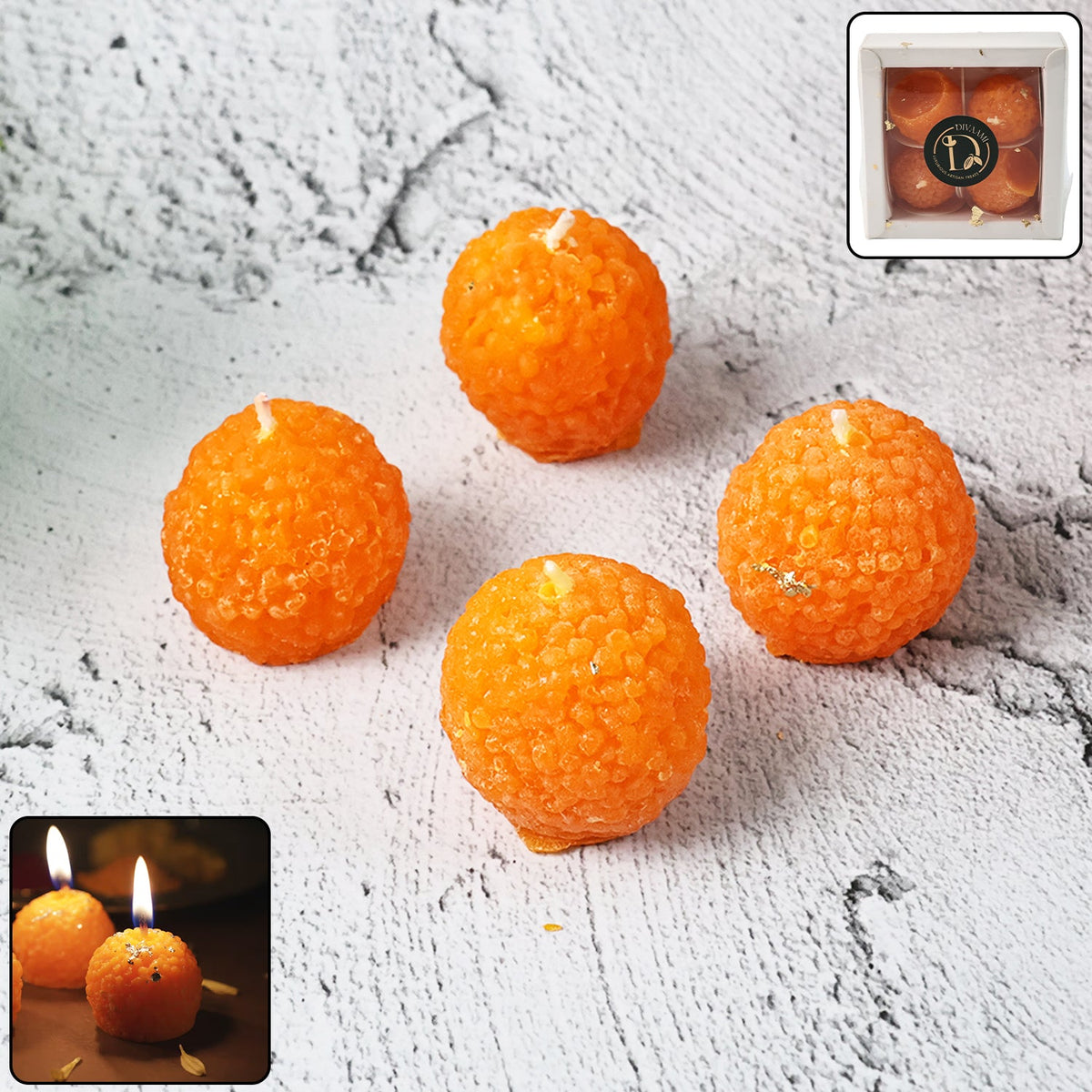 Handmade laddu shaped decorative wax candle for festive home décor