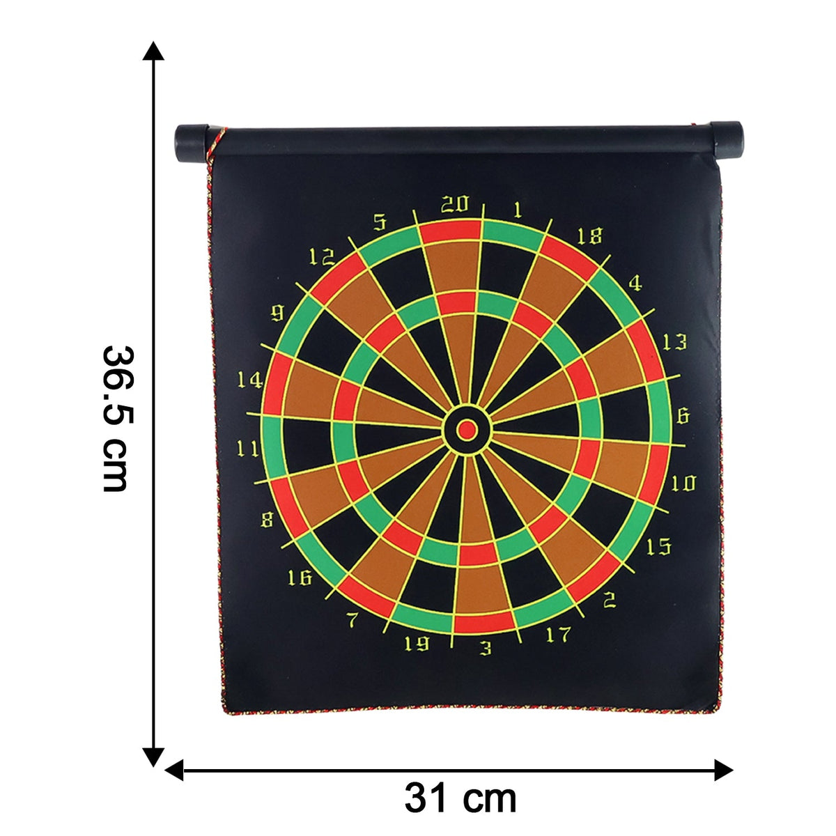 Size reference showing 12-inch magnetic dartboard set