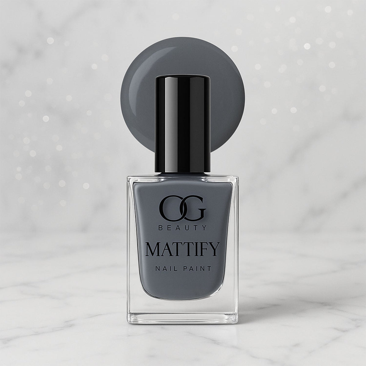 Swatch of long-lasting Calm Grey Matte Nail Polish on skin.