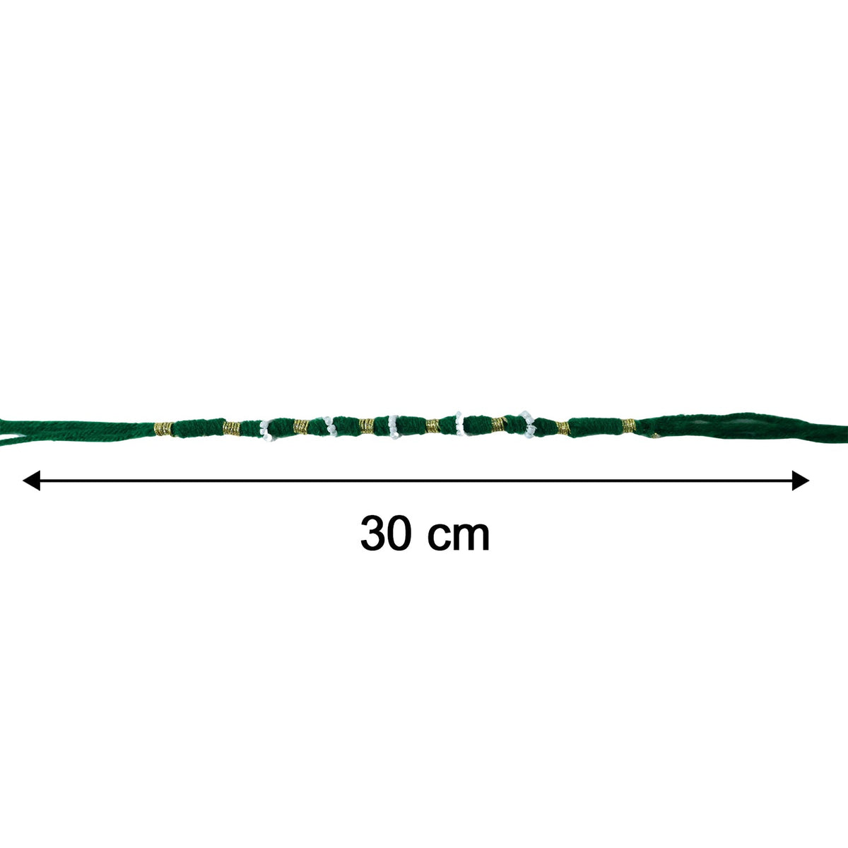 Size view of traditional green beaded rakhi