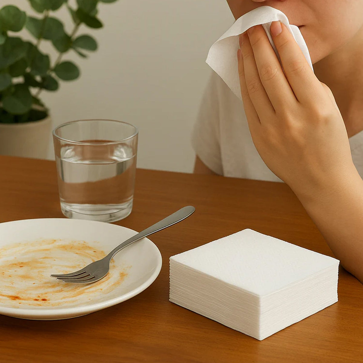 Folded white ultra-soft disposable paper napkins
