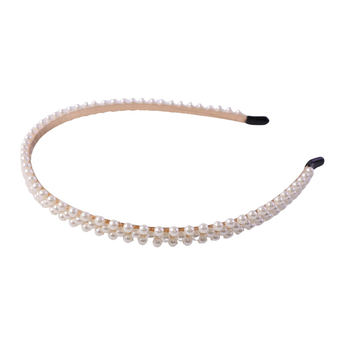 Elegant white pearl hairband, angled view showing details